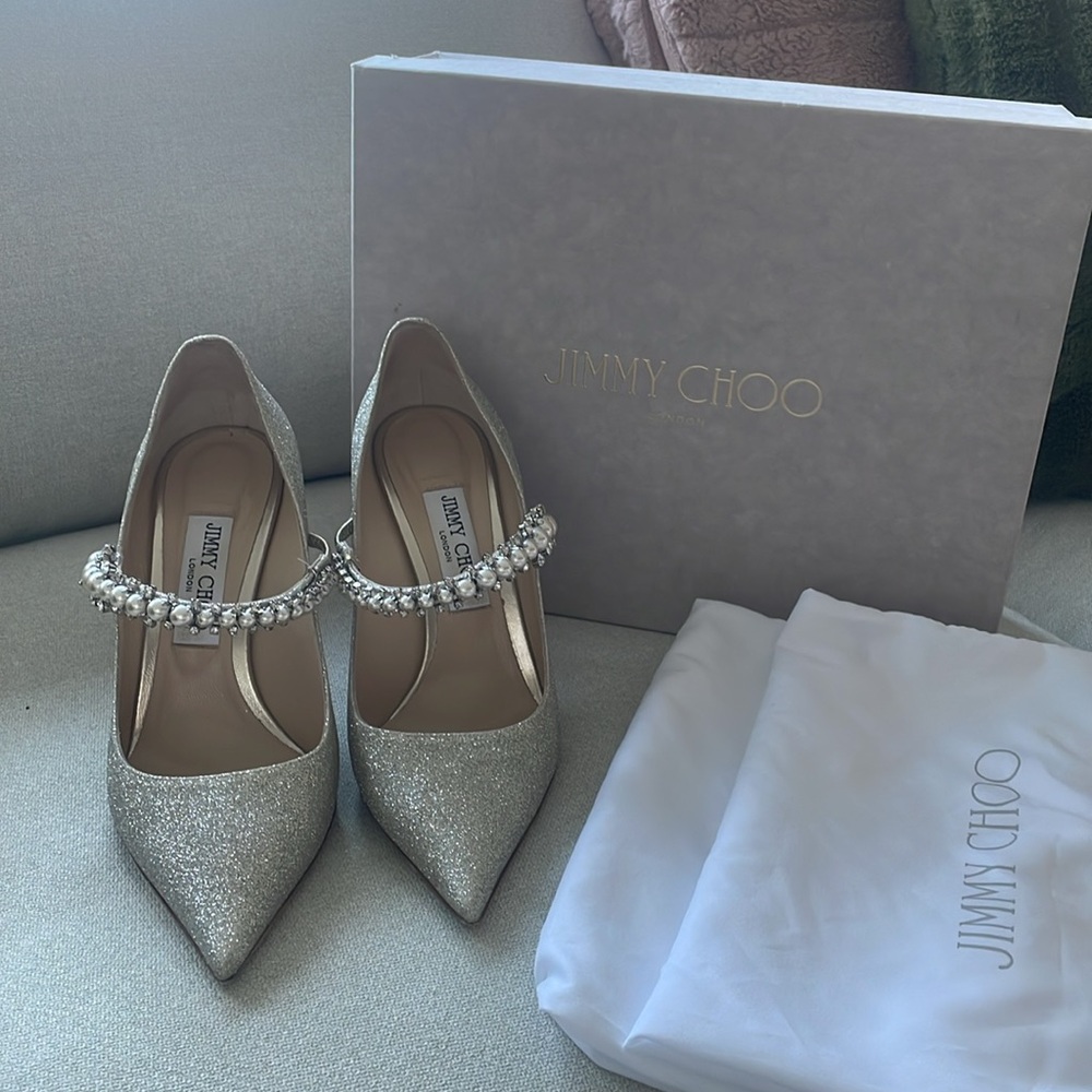 Jimmy Choo Silver Glitter Heels